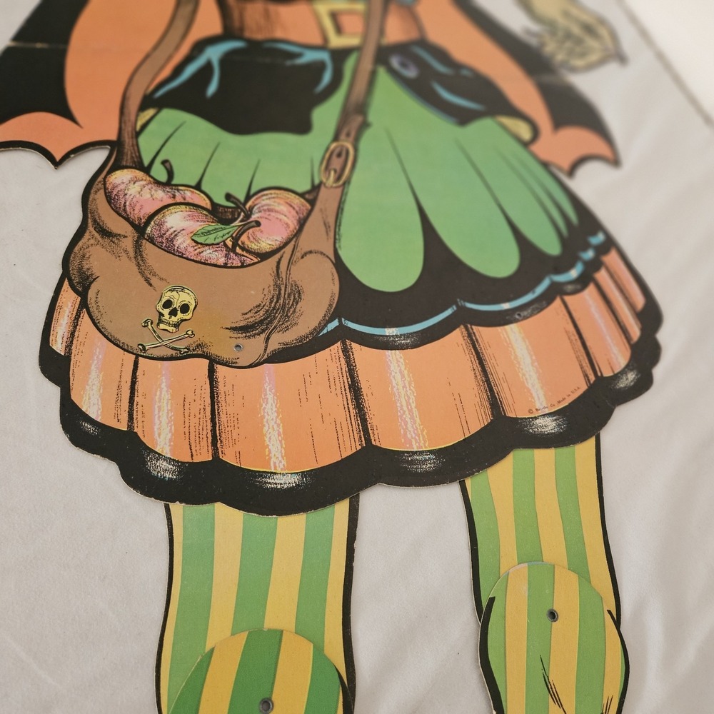 Vintage Original Die Cut 58" Jointed Halloween Witch by Beistle Ripped Hat Skull - Picture 13 of 16